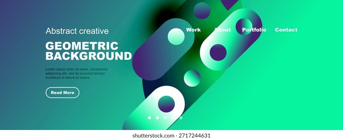 Abstraktes Design mit lebendigen Farben, geometrischen Formen, Textelementen. Moderne Ästhetik geeignet für Website-Header oder Banner.