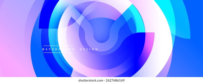 Abstract design features vibrant concentric circles. Gradient colors blend purple, blue, cyan creating dynamic visual effect. Modern background element.