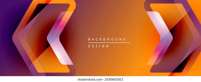 Abstract design features vibrant orange, purple gradients. Overlapping shapes create dynamic visual effect. Text reads background design.