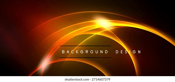 O design abstrato apresenta curvas laranja vibrantes, fonte de luz brilhante. Fundo escuro melhora a luminosidade, criando efeito visual dinâmico.