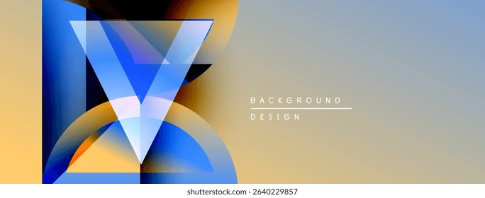 Abstract design features vibrant overlapping shapes, blue, orange hues. Gradient background creates modern visual impact. Simple text reads background design.