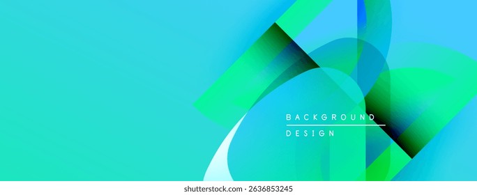 Abstract design features vibrant turquoise, green gradients. Overlapping shapes create dynamic visual effect. Text reads background design.