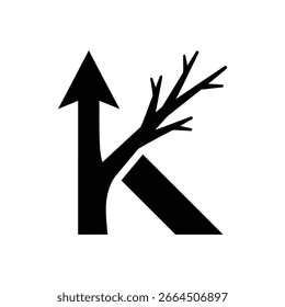 Abstract design featuring an arrow pointing upwards combined with a tree branch.