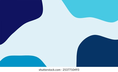 Abstraktes Design mit einer Mischung aus blauen Formen mit unterschiedlichen Kurven und Größen auf hellem Hintergrund