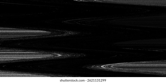 Abstract design featuring a blend of film grain texture and tv noise effects, emphasizing smooth curving lines and varying shades of black and white. The overall feel is organic and dynamic.