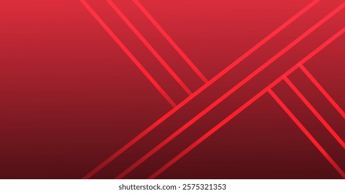 Abstract design featuring a bold red gradient background with dynamic geometric shapes and intersecting lines, creating a modern and eye-catching composition. Vector illustration.