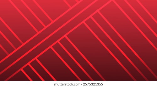 Abstract design featuring a bold red gradient background with dynamic geometric shapes and intersecting lines, creating a modern and eye-catching composition. Vector illustration.