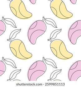 Abstract design featuring colorful mango shapes on a light background