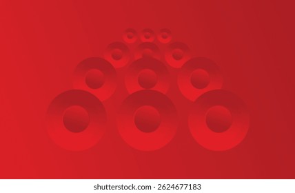 Abstract design featuring concentric circles in varying sizes against a gradient red background.