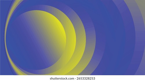 Abstract design featuring concentric circles with a gradient from yellow to blue, creating a visually dynamic and modern pattern.