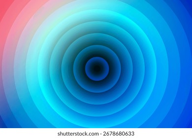 Diseño Abstractas con círculos concéntricos con tonos degradados suaves de azul, cian y rosa, Ilustración vectorial