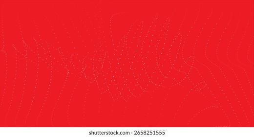 Abstract design featuring curved line patterns and soft white dots on a red background, perfect for tech backgrounds, modern posters, or digital decorative elements.