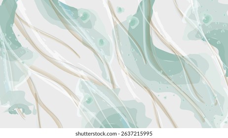 Abstract design featuring delicate green marble veins intertwined with soft gold tiles. 