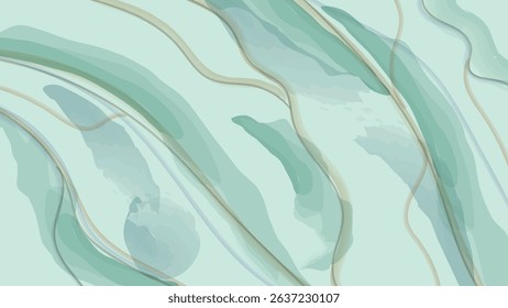 Abstract design featuring delicate green marble veins intertwined with soft gold tiles.