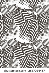 Design abstrato com formas dinâmicas, cores vibrantes e padrões fluidos. Ideal para impressão de tecido, moda e decoração de casa. Design têxtil moderno, artístico e visualmente cativante.