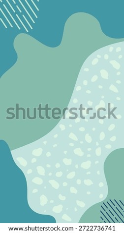 Abstract design featuring flowing organic shapes in blue-green tones, complemented by a speckled texture and diagonal line patterns