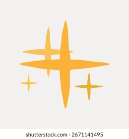 Abstract design featuring four golden stars on a light background. The stars vary in size, creating a dynamic and visually appealing pattern. Golden stars shine. Doodle illustration vector.