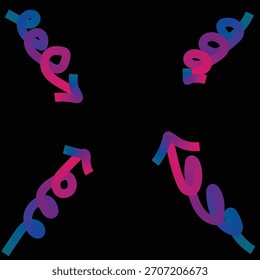Un diseño abstracto con cuatro flechas en espiral vibrantes de color degradado que apuntan hacia el centro de un fondo negro. Cada flecha cambia de azul a púrpura a rosa, creando una dinámica.