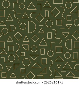 An abstract design featuring geometric shapes with line drawing, presented as a seamless pattern suitable for fashion design, decoration, fabric, wallpaper, and prints.