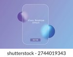 Abstract design featuring a glass morphism effect on rectangular element, accompanied by blurry purple and blue spheres on a gradient background vector shape.