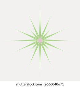 Abstraktes Design mit einem grünen Sternzeichen-Muster. Der Starburst strahlt symmetrisch aus und erzeugt einen lebendigen grünen Starburst-Effekt auf hellem Hintergrund. Verlaufselementvektor.