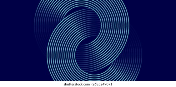Diseño Abstractas con círculos interconectados en tonos azules que crean un patrón geométrico dinámico con un fondo azul oscuro que mejora la sensación de profundidad y movimiento