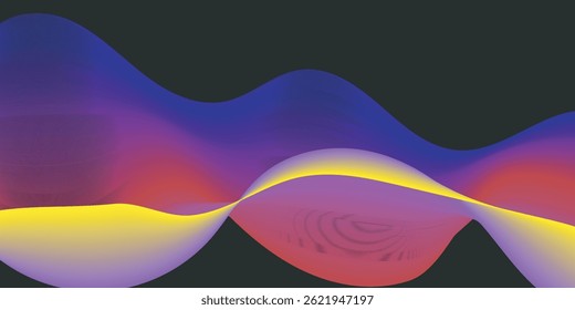 Abstract design featuring intertwining, translucent waves in shades of blue, yellow, and gray	