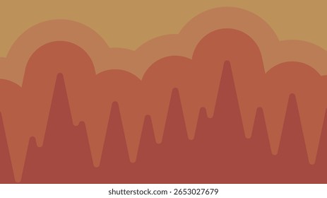 Abstraktes Design mit geschichteten und gewellten Formen in warmen Rot- und Orangetönen. Set auf sonnengelbem Hintergrund. Ein Gefühl von Wärme und Energie hervorrufen.