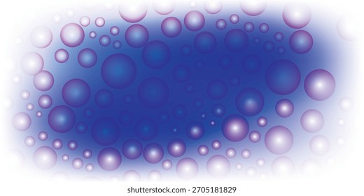 Un diseño abstracto con numerosas burbujas azules y moradas de diferentes tamaños, con un efecto degradado y una iluminación suave.