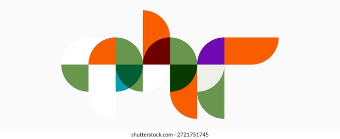 Abstract design featuring overlapping colorful semicircles. Shapes create dynamic composition, modern aesthetic. Simple, clean presentation.