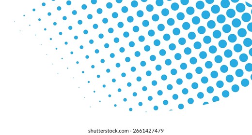 Diseño Abstractas con un patrón de lunares azules dispuestos sobre un fondo blanco. Los puntos varían en tamaño.