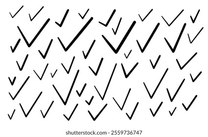 Abstract design featuring a repetitive pattern of black checkmarks on a white background, ideal for concepts like approval, success, or tasks.  