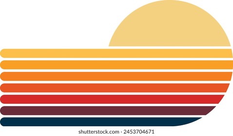 Abstract design featuring retro sunset vintage half-circle stripes against a white background. This vintage-style pattern displays horizontal stripes reminiscent of a bygone era, perfect for print-on-