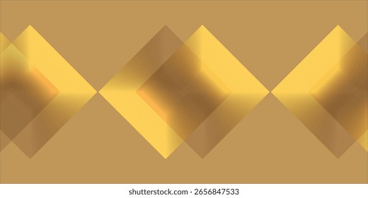 An abstract design featuring a series of golden diamond shapes arranged in a seamless, repeating pattern. Each diamond is surrounded by concentric lines that create a fading effect