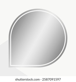 Abstract design featuring a silver, teardrop-shaped mirror. The mirror has a metallic frame, reflecting light. Elegant and modern, this mirror adds style. Vector isolated on white.