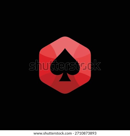 Abstract design featuring a sleek black spade icon nestled within a radiant red faceted hexagon, symbolizing premium gaming, strategy, and exclusive entertainment ventures with a modern aesthetic