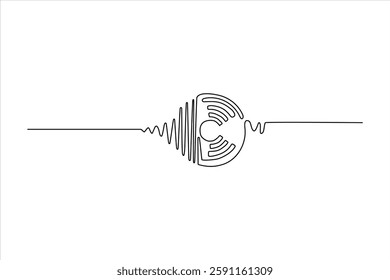 Abstract design featuring sound wave patterns and circular shapes on a white background