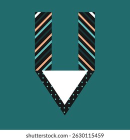 An abstract design featuring striped rectangles and a polka dotted triangle on a teal background perfectly styled