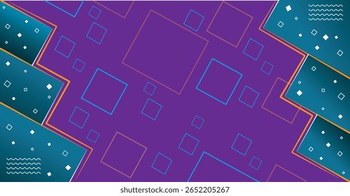 Um design abstrato com formas geométricas azul e roxo, principalmente quadrados, dispostos em uma composição dinâmica, diagonal.  Gradientes de cor sutis e...