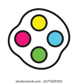 Abstract design featuring three colorful paint splatters with a subtle outline, representing a creative color palette or artistic concept.