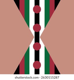 Abstract design featuring vertical stripes with circles and geometric shapes on either side pattern art