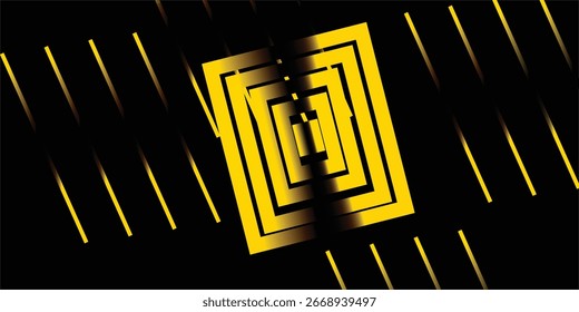 Abstract design featuring wavy golden tubes shapes against a black background.  rendering of ribbed glass effect.