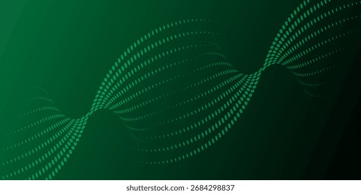 Diseño Abstractas con líneas onduladas de puntos verdes sobre un fondo degradado verde oscuro, creando un efecto visual dinámico y moderno.