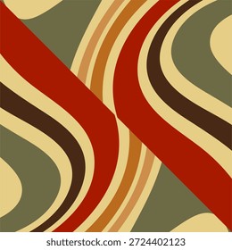 Design abstrato com linhas onduladas em tons terrosos de vermelho, marrom, bege e verde.