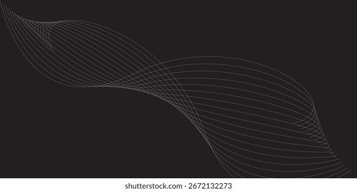 Abstract design featuring wavy, thin white lines forming a grid and parallel patterns against a dark gray background.