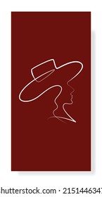 Abstract Design of Female Face Character with Beautiful, Beautiful, and Charming Line Art Style.