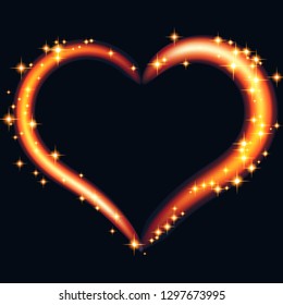 Abstract design -  fiery heart with glowing sparkling particles  on a black background. Vector illustration.