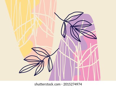 Abstract design of flora, minimalist and exclusive. One line drawing style. pastel colors. EPS 10