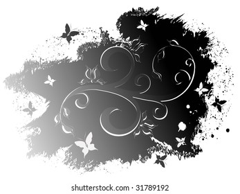 Abstract design floral ornament with butterflies and plants