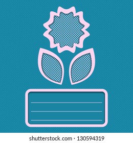 Abstract design flower and leaves for greeting card with space for text on a blue background with dots